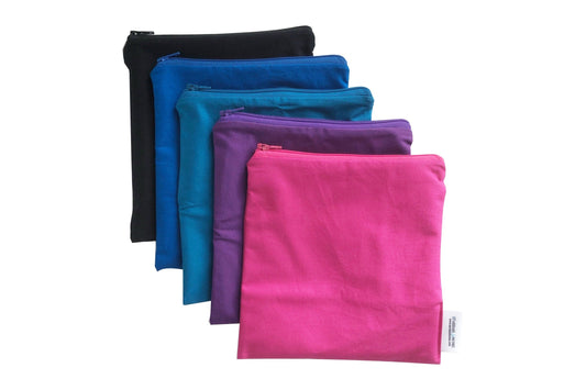 Bundle of Personalized Reusable Food Bags in dark solid colors