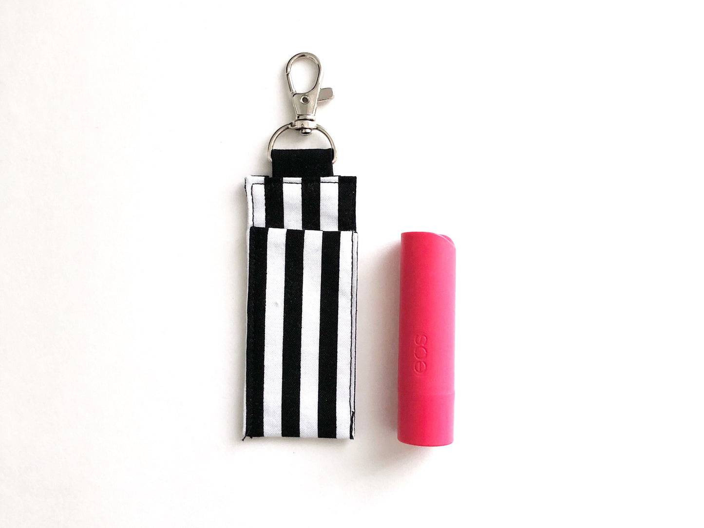 Chapstick Keychain Holder for Lip Balm in Black White Stripe