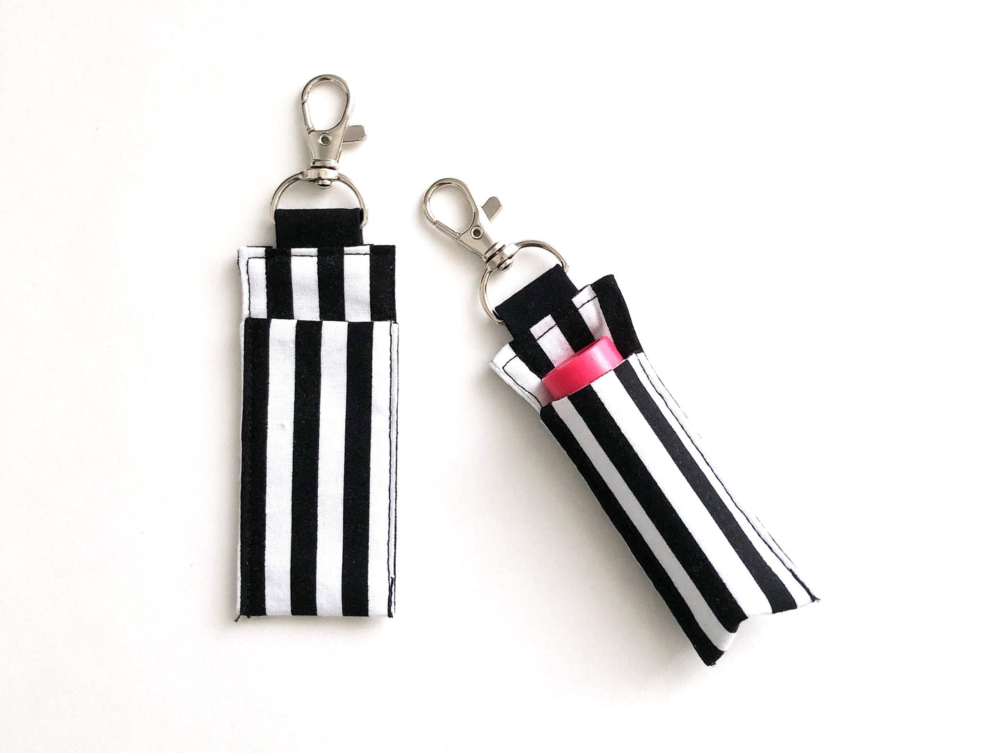 Chapstick Keychain Holder for Lip Balm in Black White Stripe