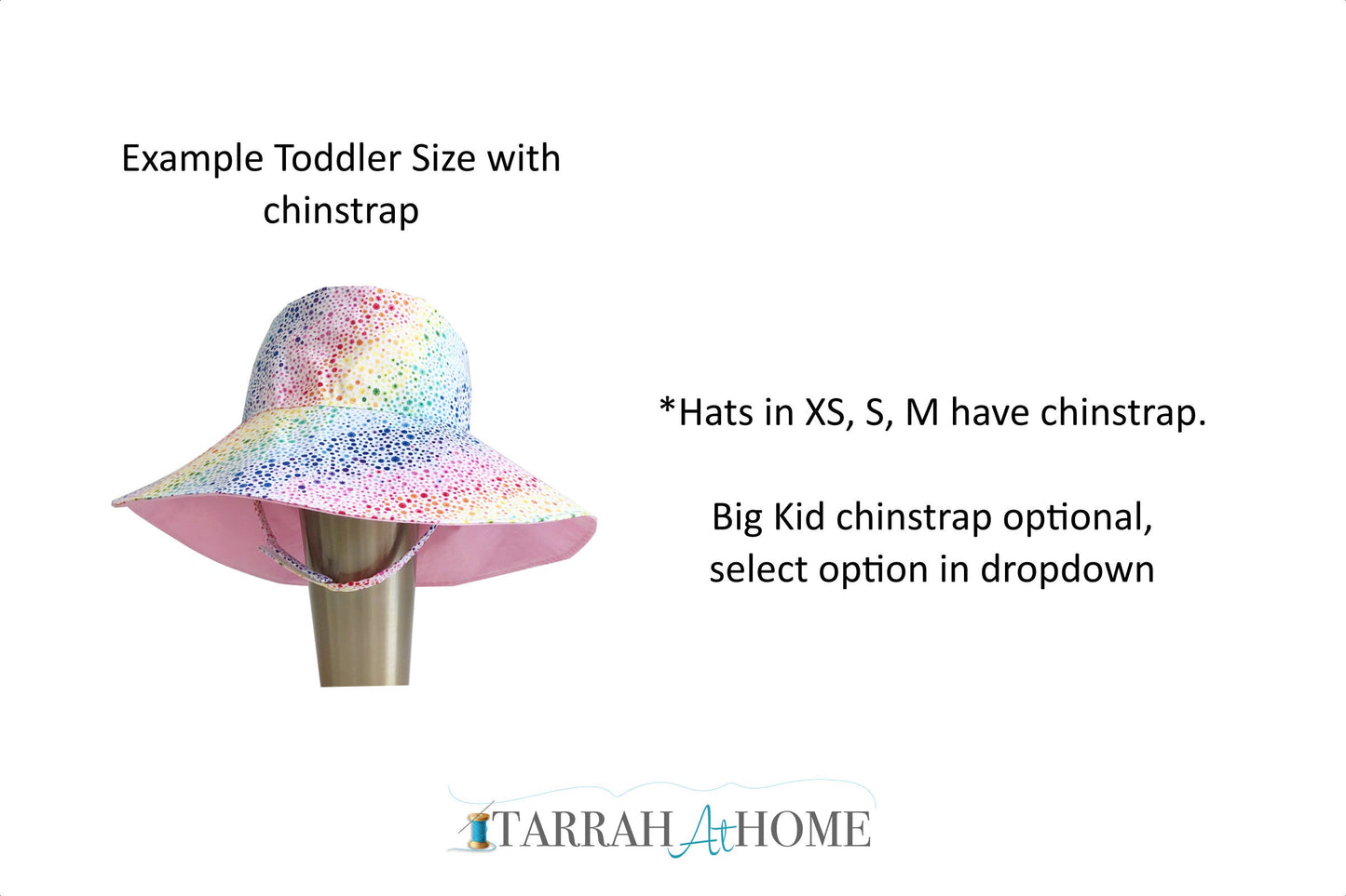 Kid Sun Hat in Rainbow Bubble Print with choice of lining colour